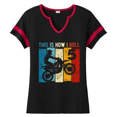 Kids 5 Year Old Birthday Boy Motocross 5th Birthday Dirt Bike Ladies Halftime Notch Neck Tee