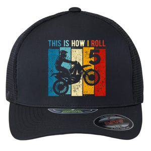 Kids 5 Year Old Birthday Boy Motocross 5th Birthday Dirt Bike Flexfit Unipanel Trucker Cap