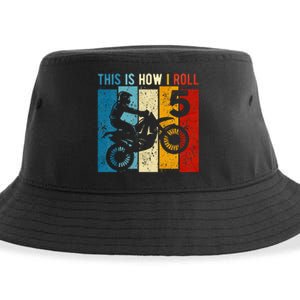 Kids 5 Year Old Birthday Boy Motocross 5th Birthday Dirt Bike Sustainable Bucket Hat