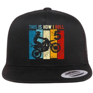 Kids 5 Year Old Birthday Boy Motocross 5th Birthday Dirt Bike Flat Bill Trucker Hat