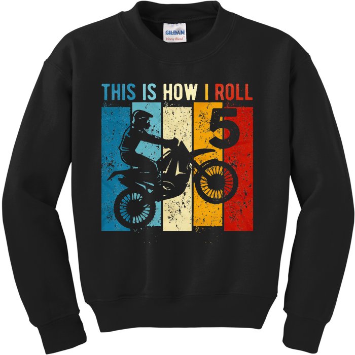 Kids 5 Year Old Birthday Boy Motocross 5th Birthday Dirt Bike Kids Sweatshirt