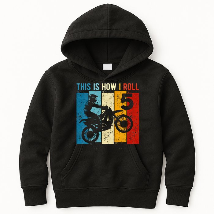 Kids 5 Year Old Birthday Boy Motocross 5th Birthday Dirt Bike Kids Hoodie