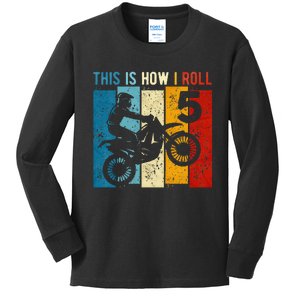 Kids 5 Year Old Birthday Boy Motocross 5th Birthday Dirt Bike Kids Long Sleeve Shirt