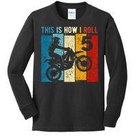 Kids 5 Year Old Birthday Boy Motocross 5th Birthday Dirt Bike Kids Long Sleeve Shirt