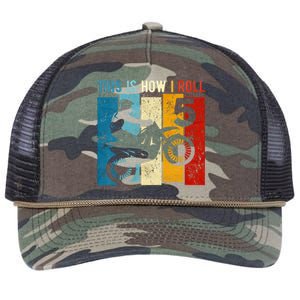 Kids 5 Year Old Birthday Boy Motocross 5th Birthday Dirt Bike Retro Rope Trucker Hat Cap