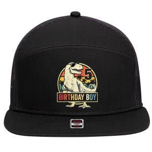 Kids 5 Year Old 5th Birthday Boy T Rex Dinosaur 7 Panel Mesh Trucker Snapback Hat