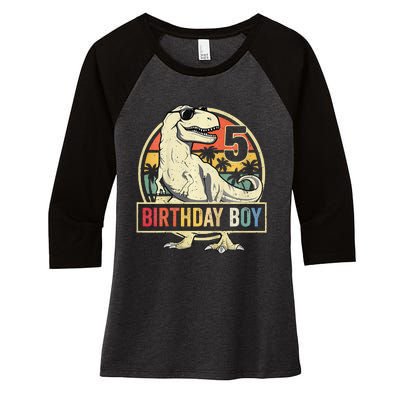 Kids 5 Year Old 5th Birthday Boy T Rex Dinosaur Women's Tri-Blend 3/4-Sleeve Raglan Shirt