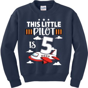 Kids 5 Year Old Boy Girl Airplane Pilot 5th Birthday Aircraft Kids Sweatshirt