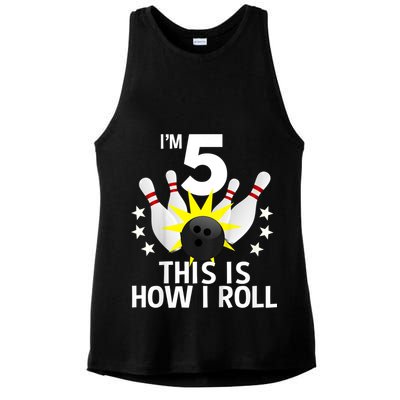 Kids 5 Year Old Bowling Birthday Party How I Roll 5th Ladies PosiCharge Tri-Blend Wicking Tank