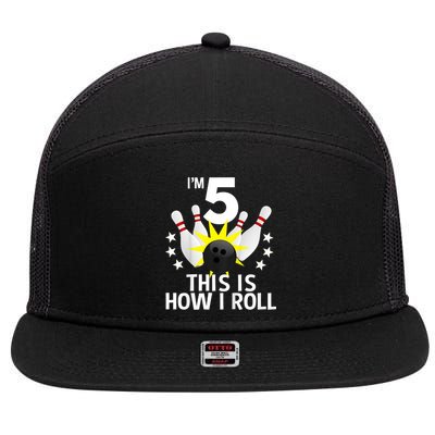 Kids 5 Year Old Bowling Birthday Party How I Roll 5th 7 Panel Mesh Trucker Snapback Hat
