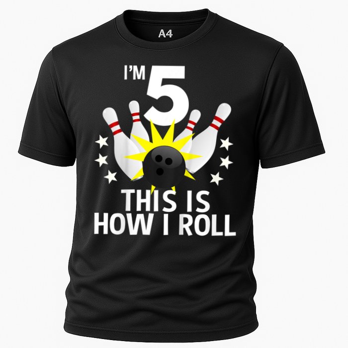 Kids 5 Year Old Bowling Birthday Party How I Roll 5th Cooling Performance Crew T-Shirt