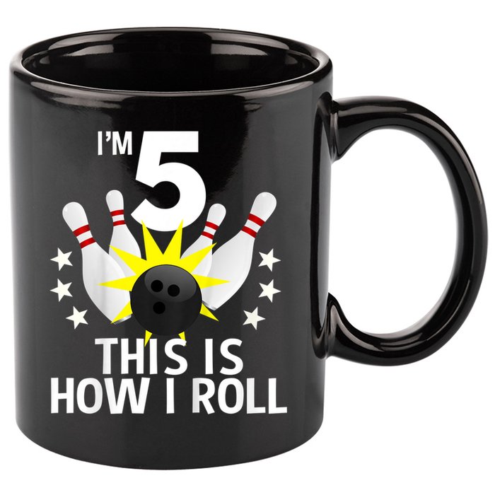Kids 5 Year Old Bowling Birthday Party How I Roll 5th 11oz C Handle Ceramic Mug