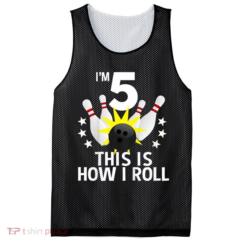 Kids 5 Year Old Bowling Birthday Party How I Roll 5th Mesh Reversible Basketball Jersey Tank