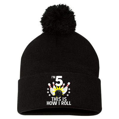Kids 5 Year Old Bowling Birthday Party How I Roll 5th Pom Pom 12in Knit Beanie