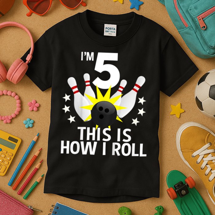 Kids 5 Year Old Bowling Birthday Party How I Roll 5th Kids T-Shirt