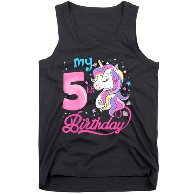 K.i.d.s 5 Years Old Unicorn Face 5th Birthday Girl Unicorn Party Tank Top