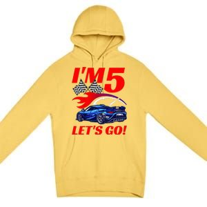 Kids 5 Year Old 5th Racing Racecar Birthday Party Premium Pullover Hoodie