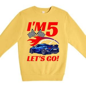 Kids 5 Year Old 5th Racing Racecar Birthday Party Premium Crewneck Sweatshirt