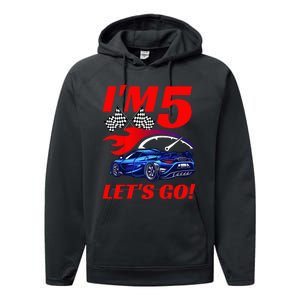 Kids 5 Year Old 5th Racing Racecar Birthday Party Performance Fleece Hoodie