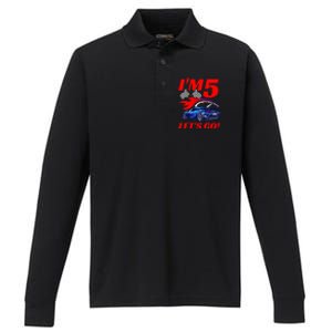 Kids 5 Year Old 5th Racing Racecar Birthday Party Performance Long Sleeve Polo