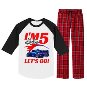 Kids 5 Year Old 5th Racing Racecar Birthday Party Raglan Sleeve Pajama Set