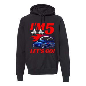 Kids 5 Year Old 5th Racing Racecar Birthday Party Premium Hoodie