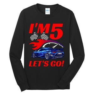 Kids 5 Year Old 5th Racing Racecar Birthday Party Tall Long Sleeve T-Shirt