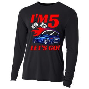 Kids 5 Year Old 5th Racing Racecar Birthday Party Cooling Performance Long Sleeve Crew