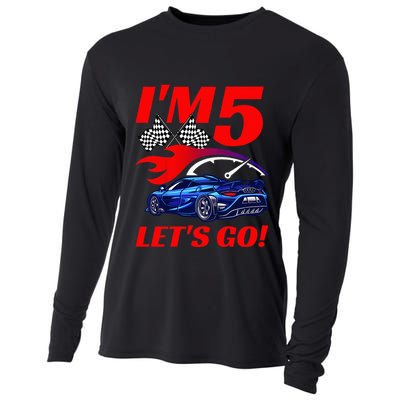 Kids 5 Year Old 5th Racing Racecar Birthday Party Cooling Performance Long Sleeve Crew