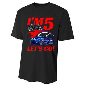 Kids 5 Year Old 5th Racing Racecar Birthday Party Performance Sprint T-Shirt