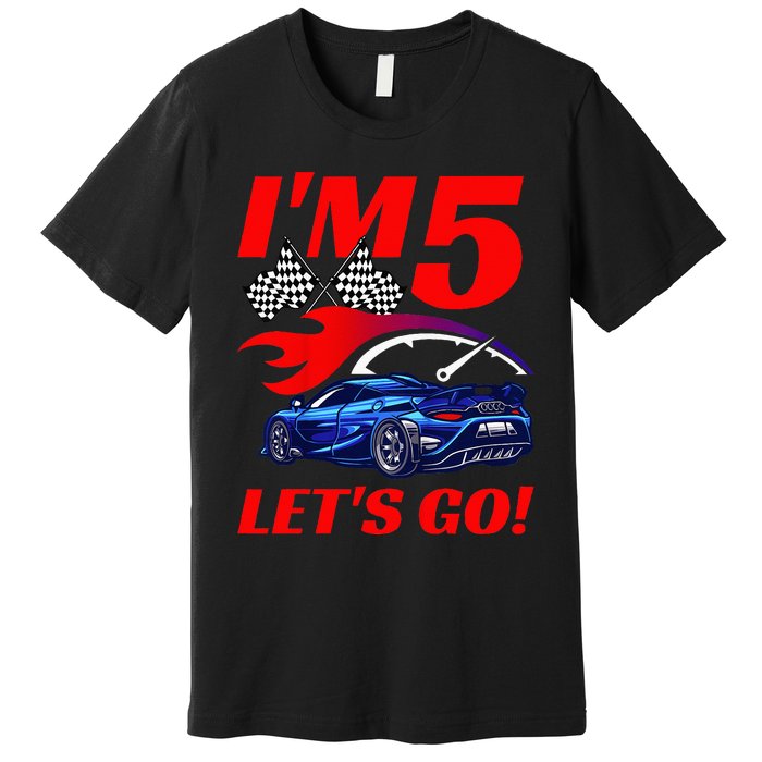 Kids 5 Year Old 5th Racing Racecar Birthday Party Premium T-Shirt