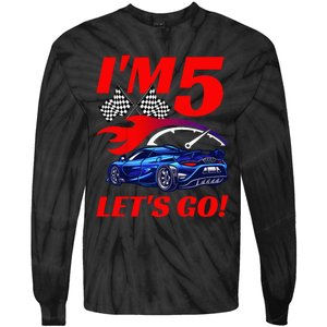 Kids 5 Year Old 5th Racing Racecar Birthday Party Tie-Dye Long Sleeve Shirt