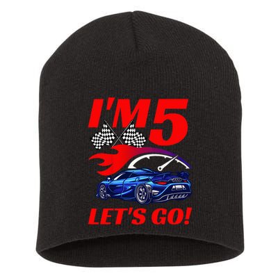 Kids 5 Year Old 5th Racing Racecar Birthday Party Short Acrylic Beanie