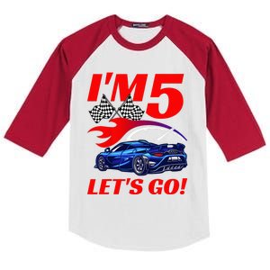 Kids 5 Year Old 5th Racing Racecar Birthday Party Kids Colorblock Raglan Jersey