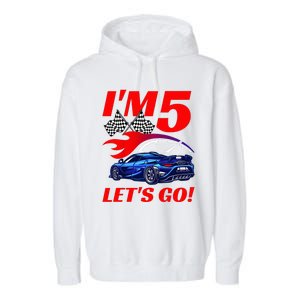 Kids 5 Year Old 5th Racing Racecar Birthday Party Garment-Dyed Fleece Hoodie