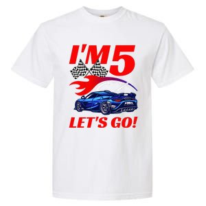 Kids 5 Year Old 5th Racing Racecar Birthday Party Garment-Dyed Heavyweight T-Shirt