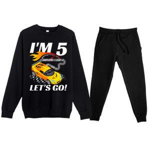 Kids 5 Year Old 5th Racing Racecar Birthday Party Premium Crewneck Sweatsuit Set