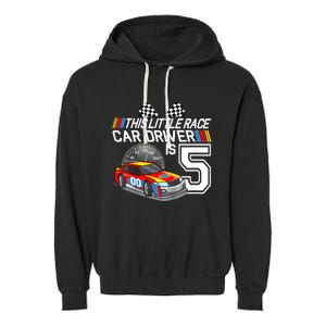 Kids 5 Year Old Race Car Birthday 5th Stock Car Racing Party Garment-Dyed Fleece Hoodie