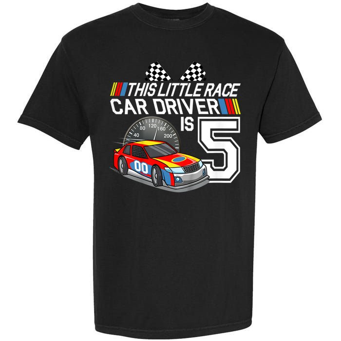 Kids 5 Year Old Race Car Birthday 5th Stock Car Racing Party Garment-Dyed Heavyweight T-Shirt