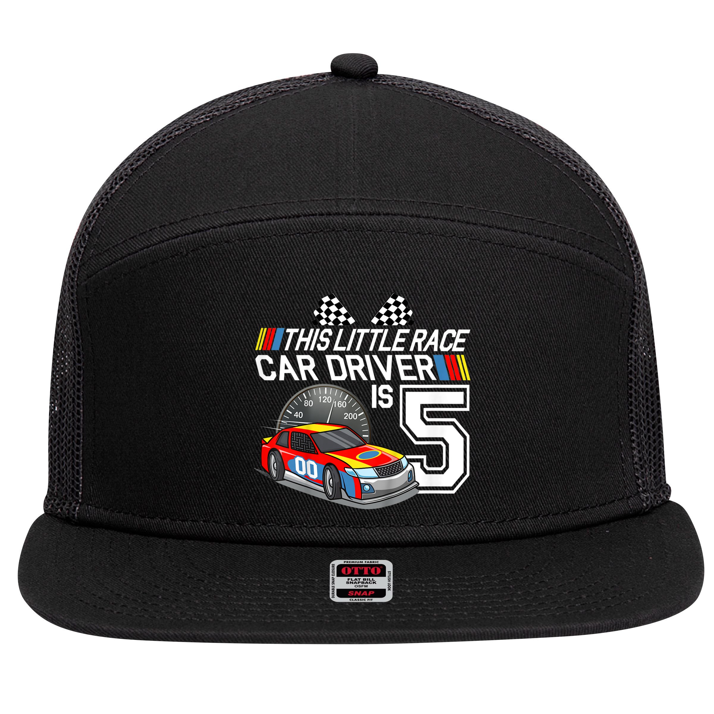 Kids 5 Year Old Race Car Birthday 5th Stock Car Racing Party 7 Panel Mesh Trucker Snapback Hat