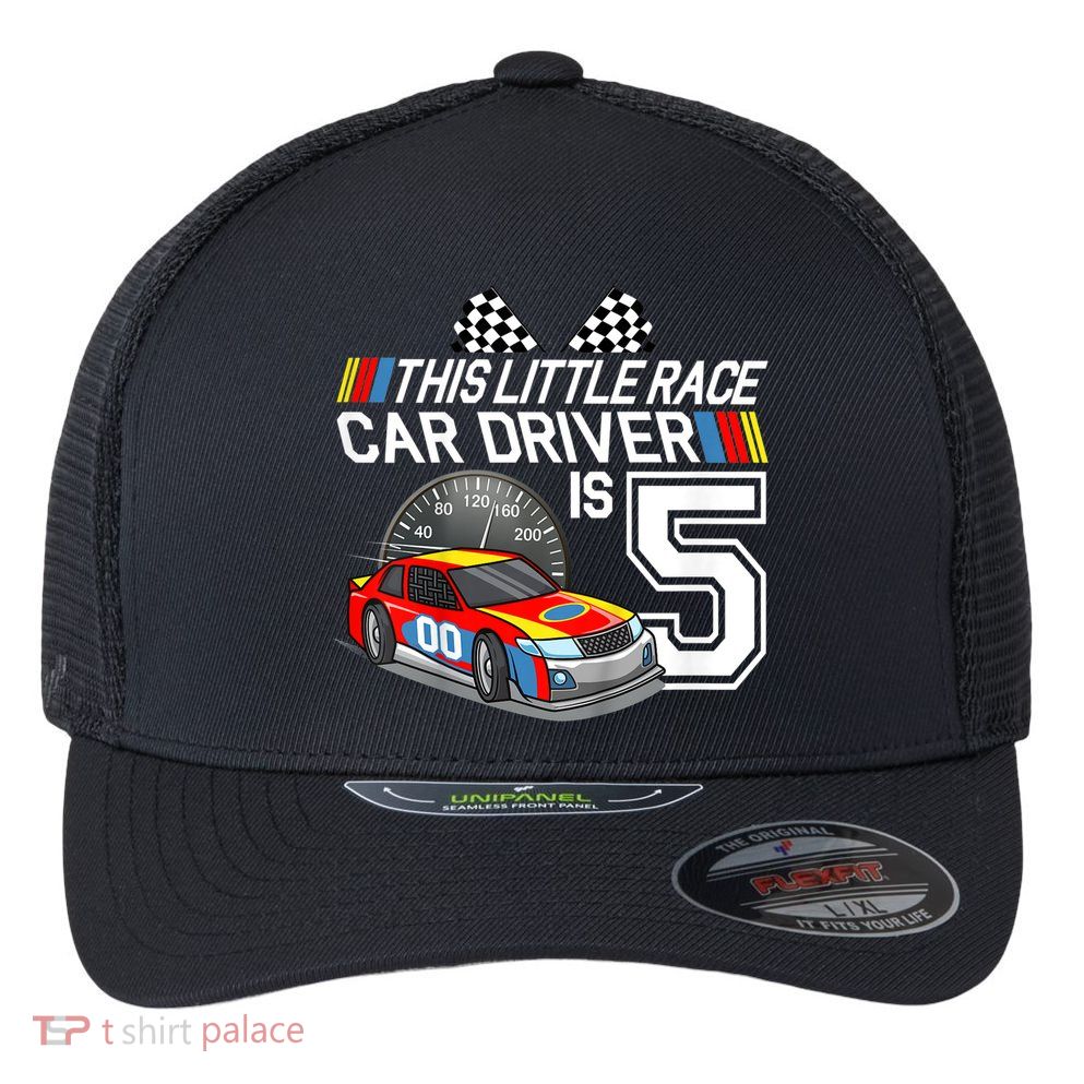 Kids 5 Year Old Race Car Birthday 5th Stock Car Racing Party Flexfit Unipanel Trucker Cap
