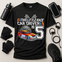 Kids 5 Year Old Race Car Birthday 5th Stock Car Racing Party Cooling Performance Crew T-Shirt