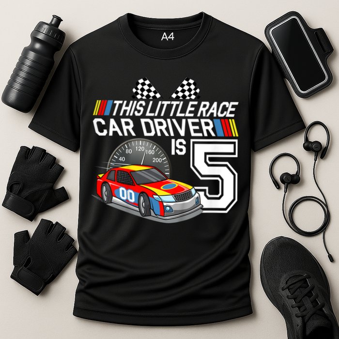 Kids 5 Year Old Race Car Birthday 5th Stock Car Racing Party Cooling Performance Crew T-Shirt