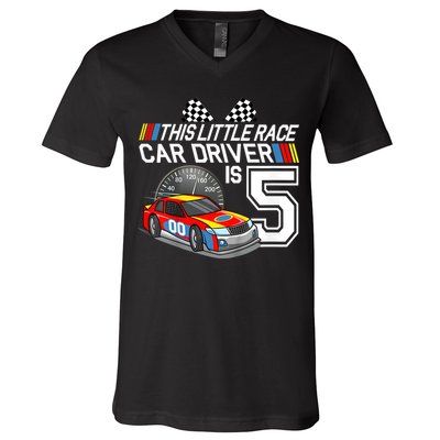 Kids 5 Year Old Race Car Birthday 5th Stock Car Racing Party V-Neck T-Shirt