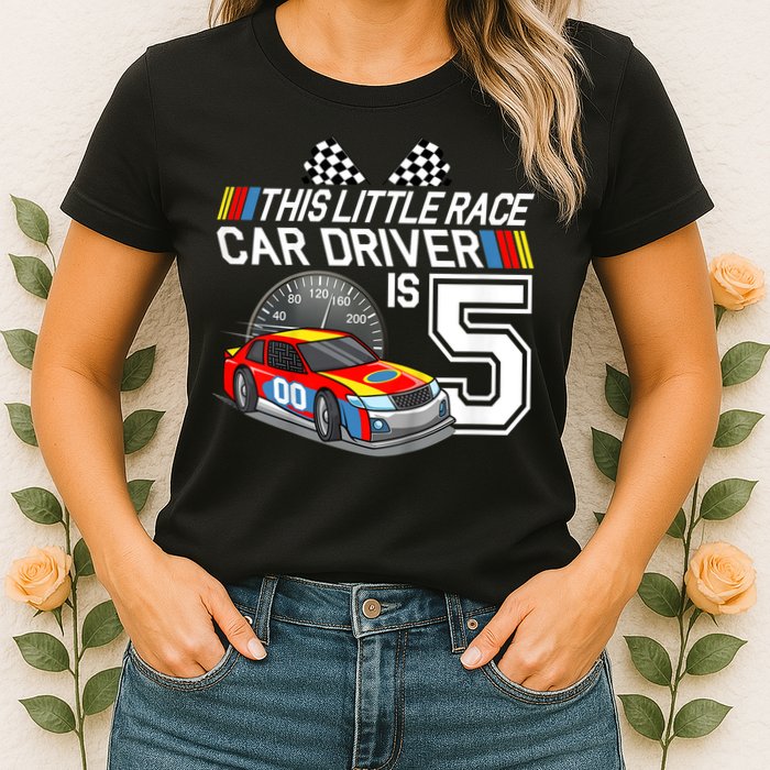 Kids 5 Year Old Race Car Birthday 5th Stock Car Racing Party Womens T-Shirt