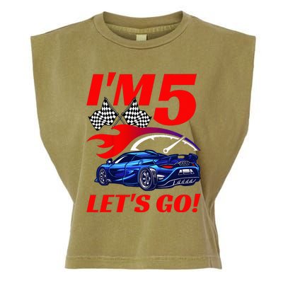 Kids 5 Year Old 5th Racing Racecar Birthday Party Garment-Dyed Women's Muscle Tee