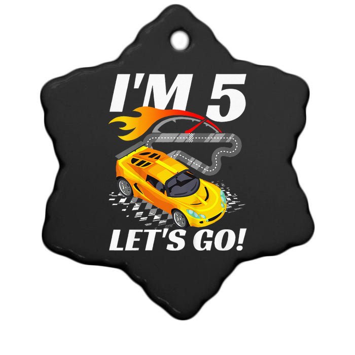 Kids 5 Year Old 5th Racing Racecar Birthday Party Ceramic Star Ornament