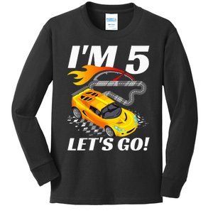 Kids 5 Year Old 5th Racing Racecar Birthday Party Kids Long Sleeve Shirt