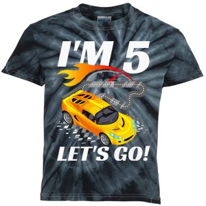 Kids 5 Year Old 5th Racing Racecar Birthday Party Kids Tie-Dye T-Shirt