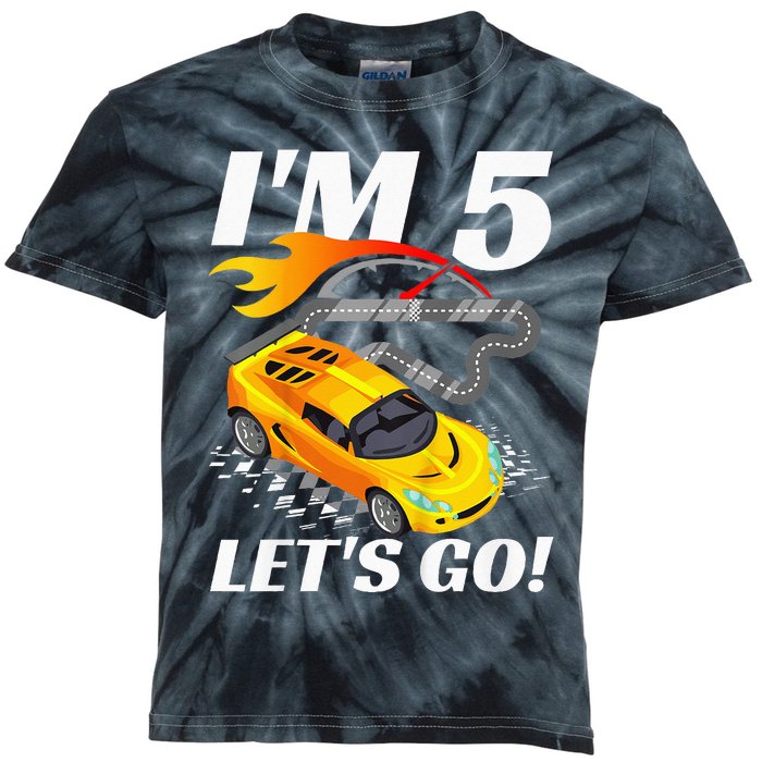 Kids 5 Year Old 5th Racing Racecar Birthday Party Kids Tie-Dye T-Shirt